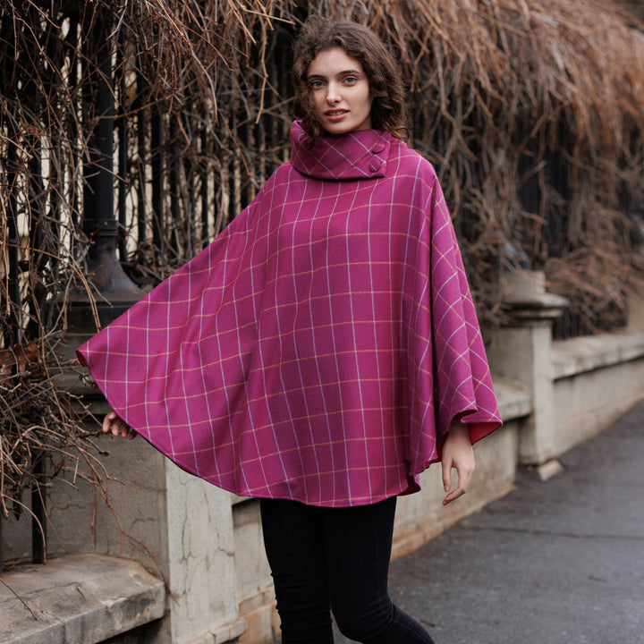 Cerise Blue Plaid Herringbone