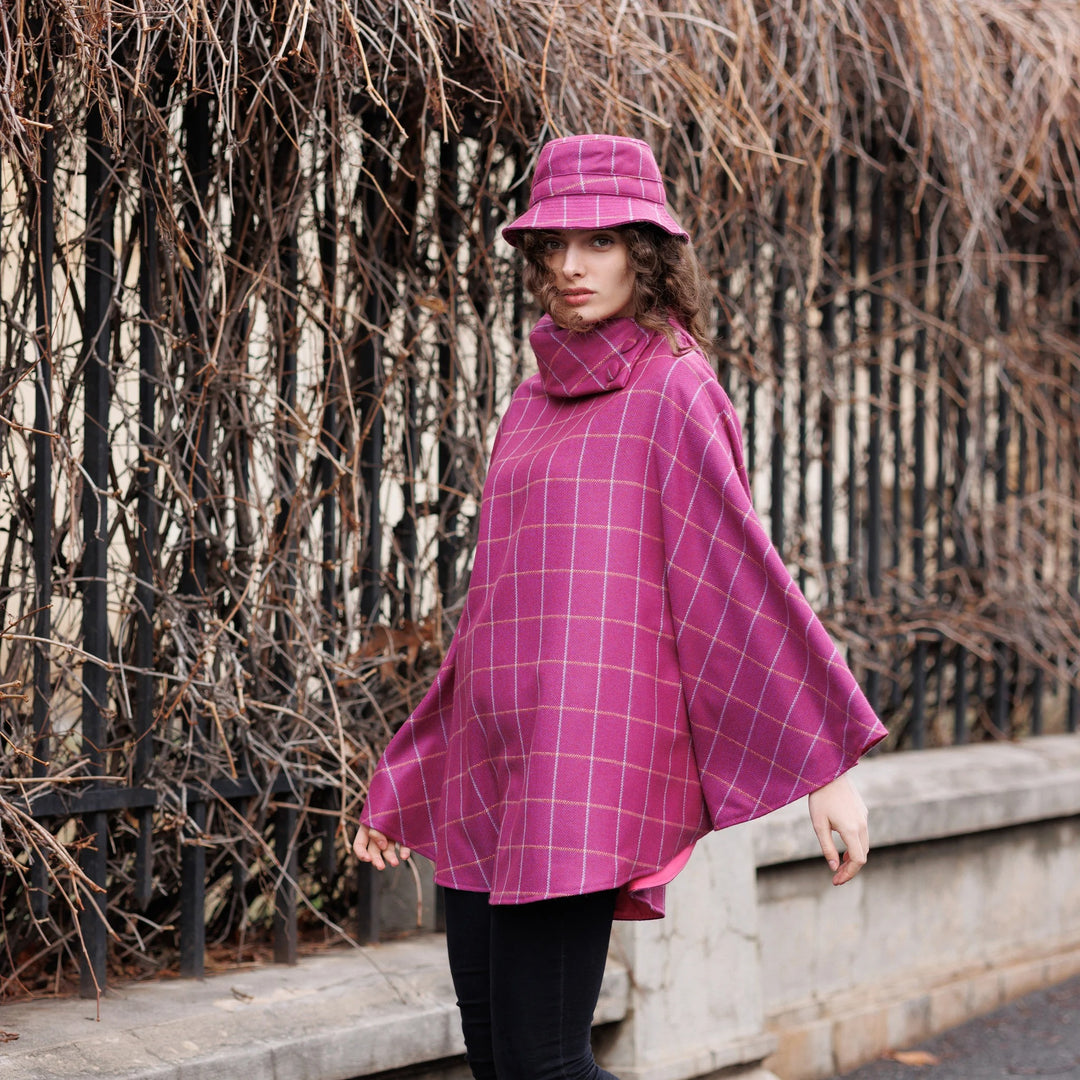 Cerise Blue Plaid Herringbone