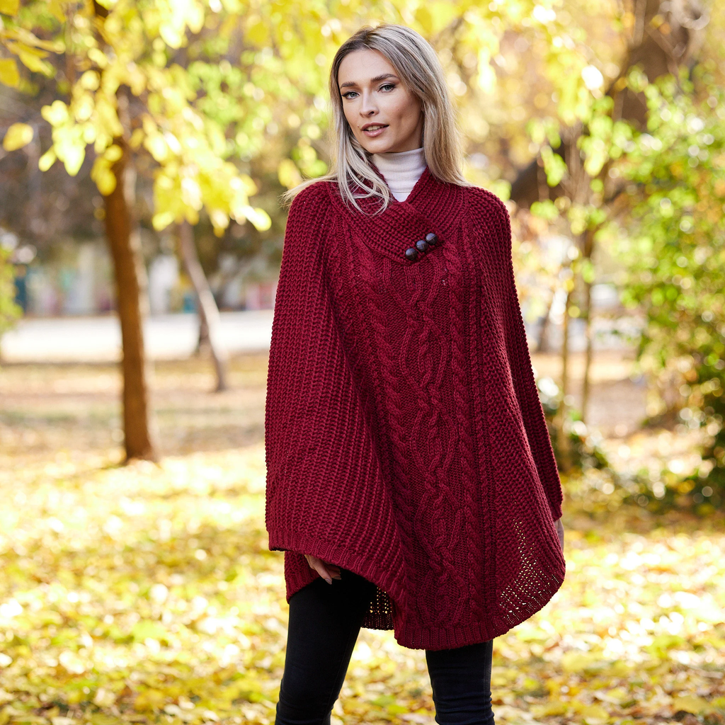 Irish Traditional Merino Wool Aran Poncho Irish Tweed Store